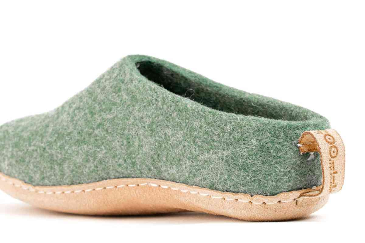 Pantofole Da Interno Con Tacco Aperto e Suola In Cuoio- Verde Giungla