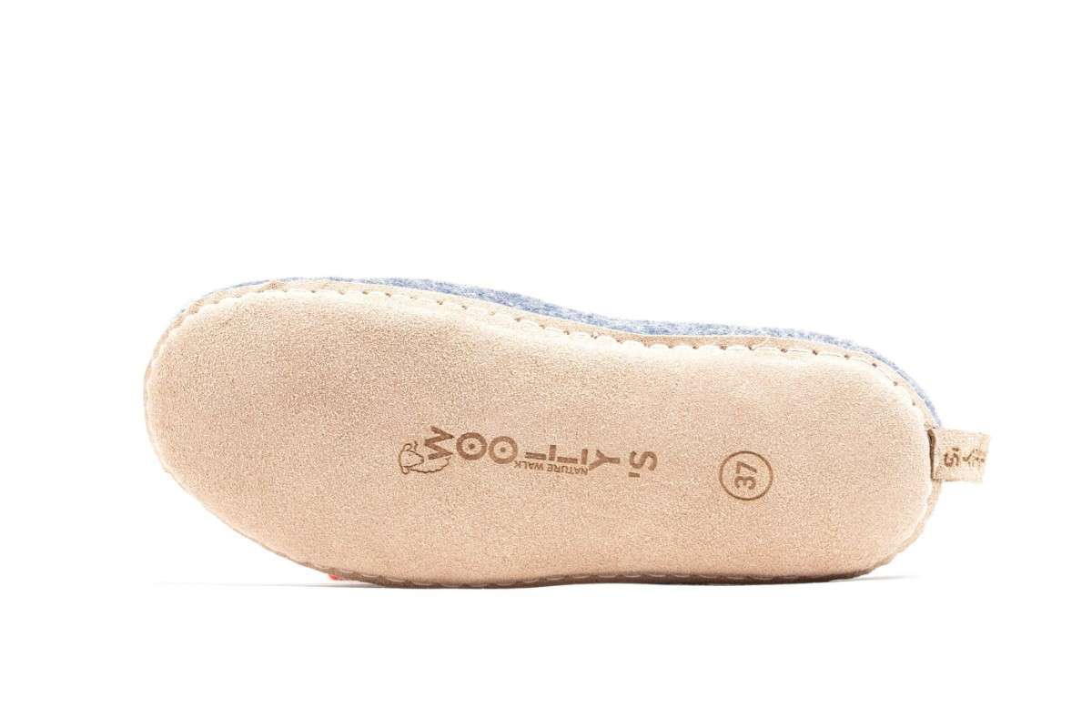 Pantofole Da Interno Con Tacco Aperto e Suola In Cuoio - Denim