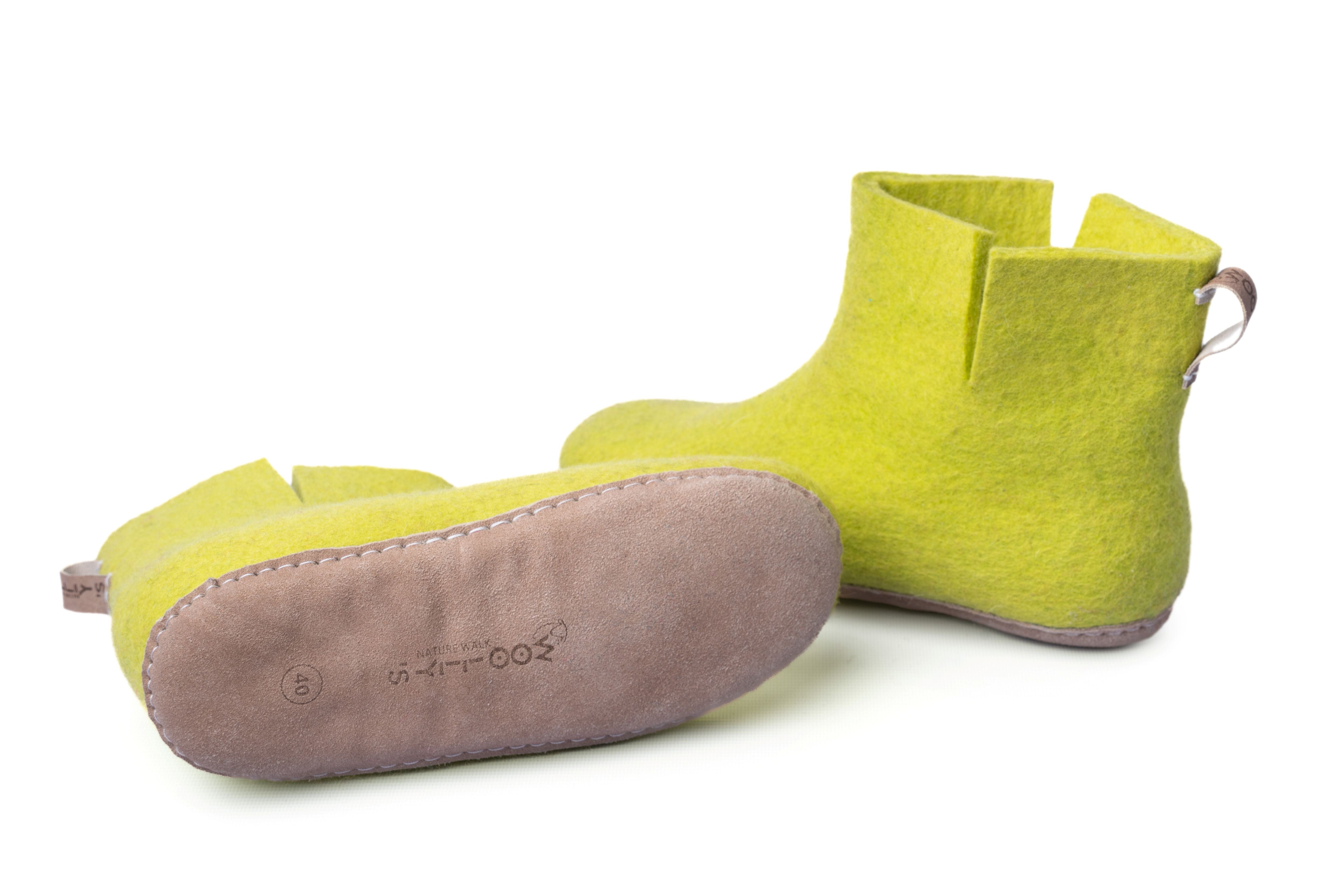 Woollyes Stivali Da Interno Con Suola In Cuoio – Verde Lime