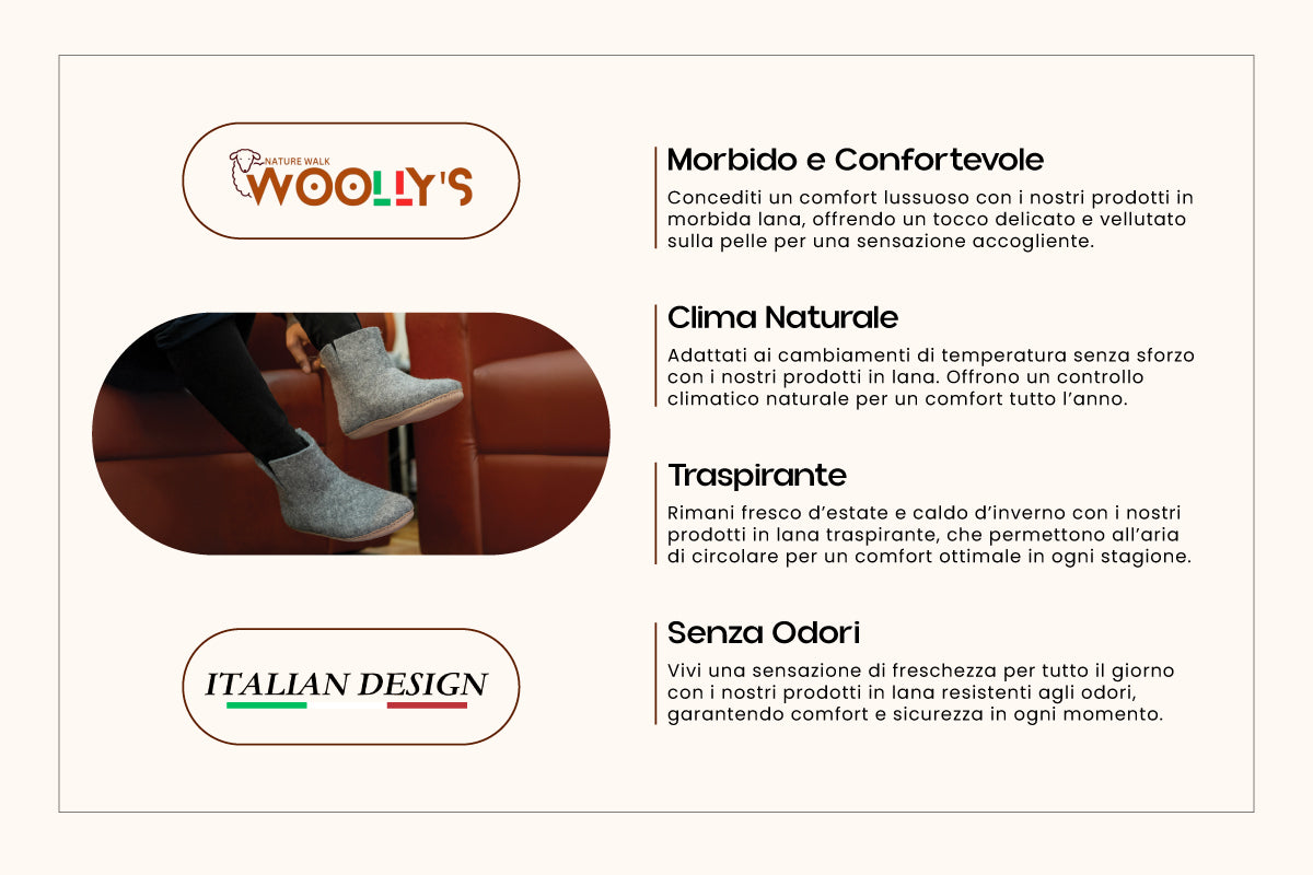 Woollyes Stivali Da Interno Con Suola In Cuoio – Grigio Naturale
