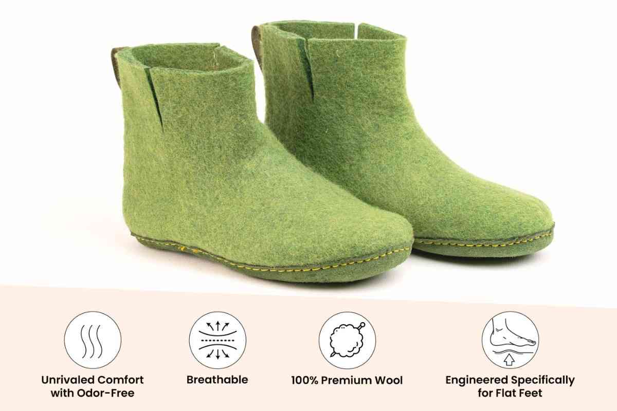 Woollyes Stivali Da Interno Con Suola In Cuoio – Verde