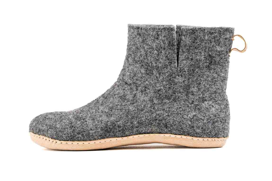 Woollyes Stivali Da Interno Con Suola In Cuoio – Carbone