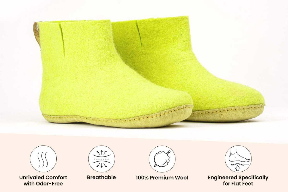 Woollyes Stivali Da Interno Con Suola In Cuoio – Verde Lime