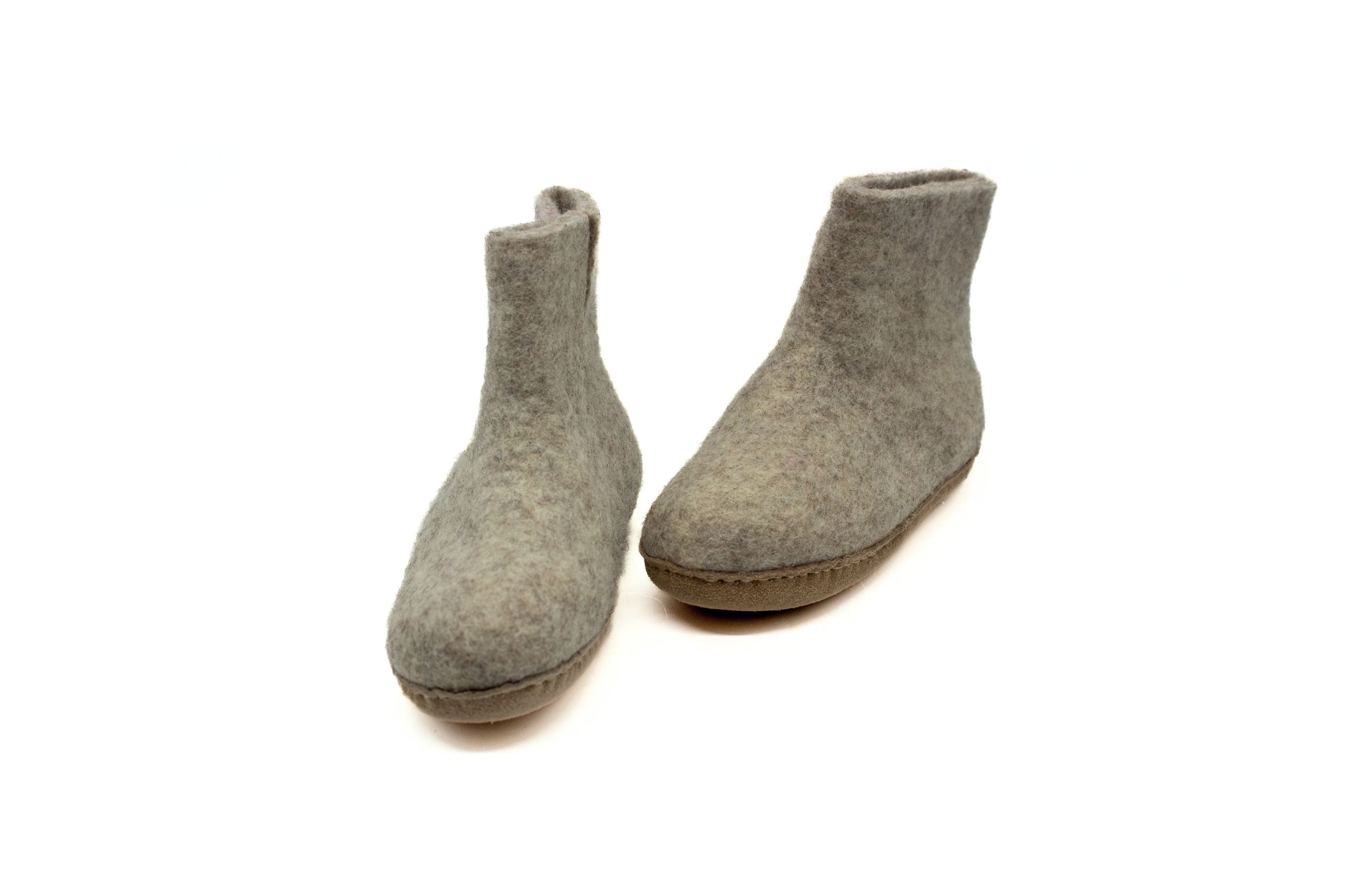 Stivaletti Da Interno Per Bambini Con Suola In Cuoio– Grigio Naturale