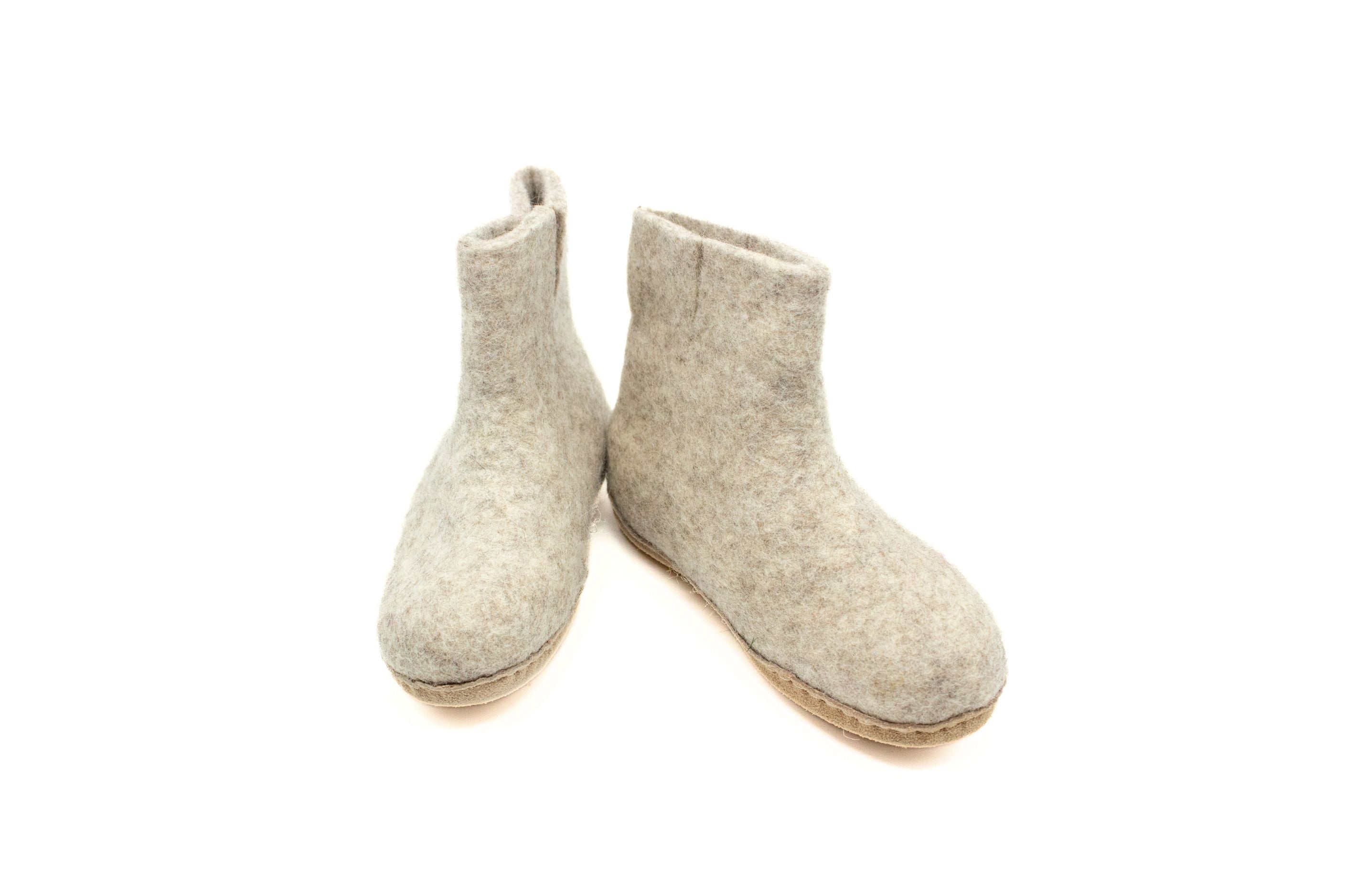 Stivaletti Da Interno Per Bambini Con Suola In Cuoio– Grigio Naturale