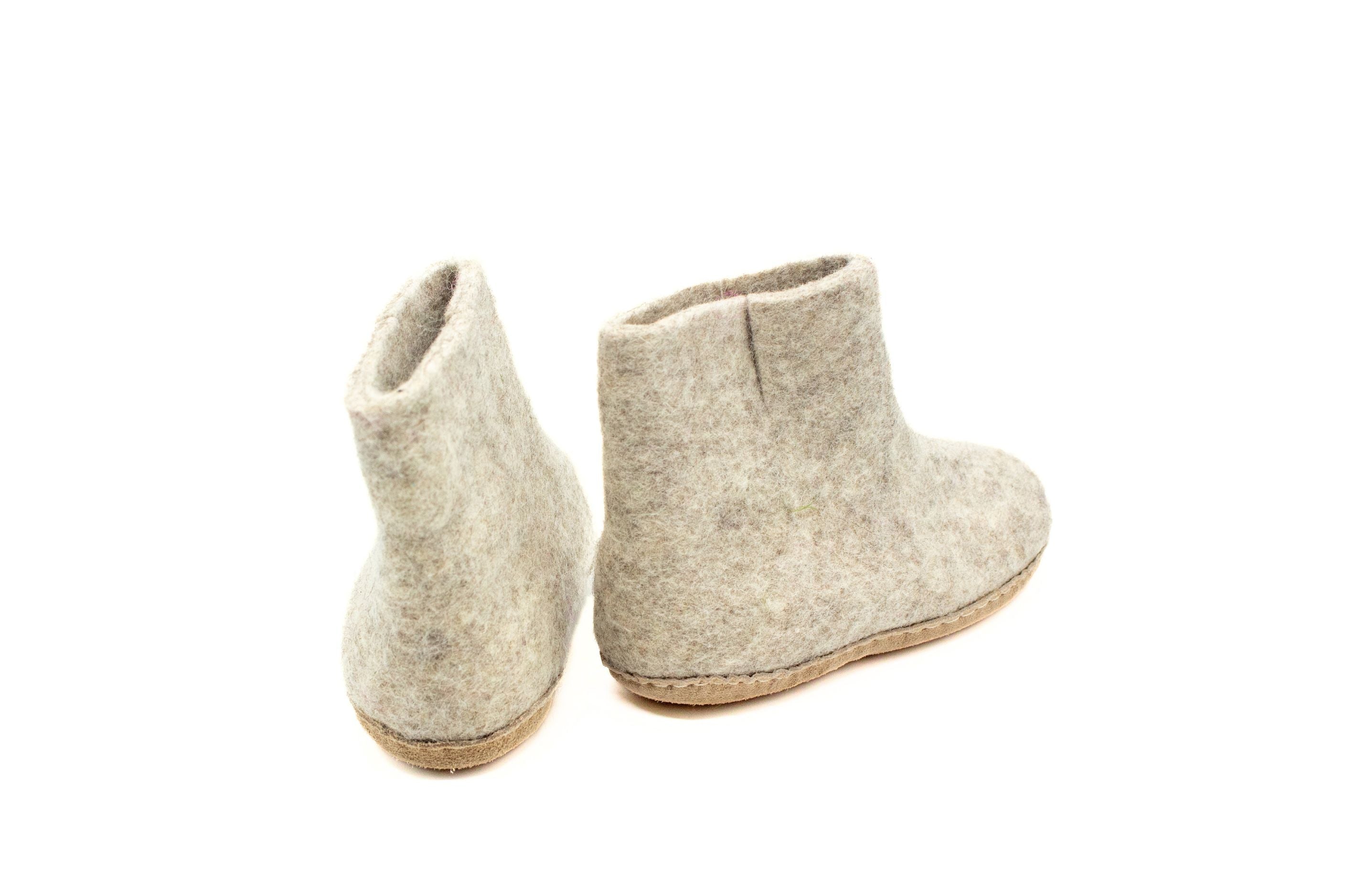 Stivaletti Da Interno Per Bambini Con Suola In Cuoio– Grigio Naturale