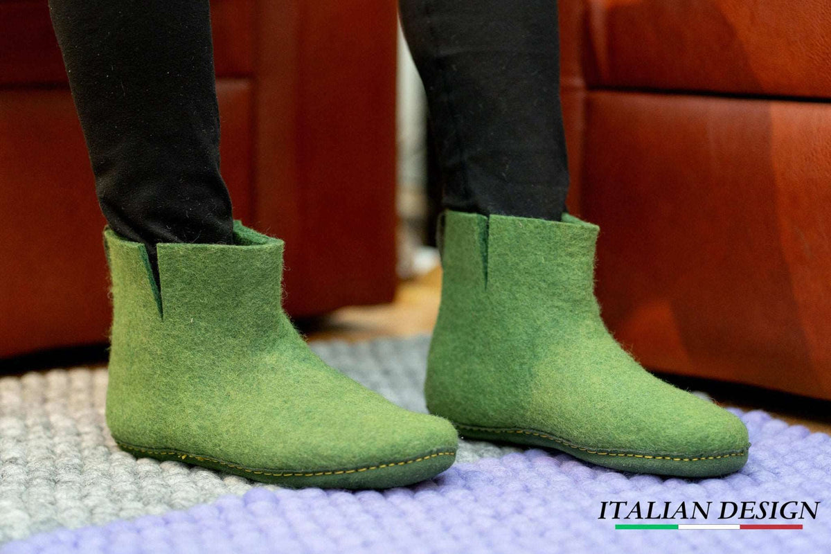 Indoor Boots With Leather Sole - Green - Woollyes