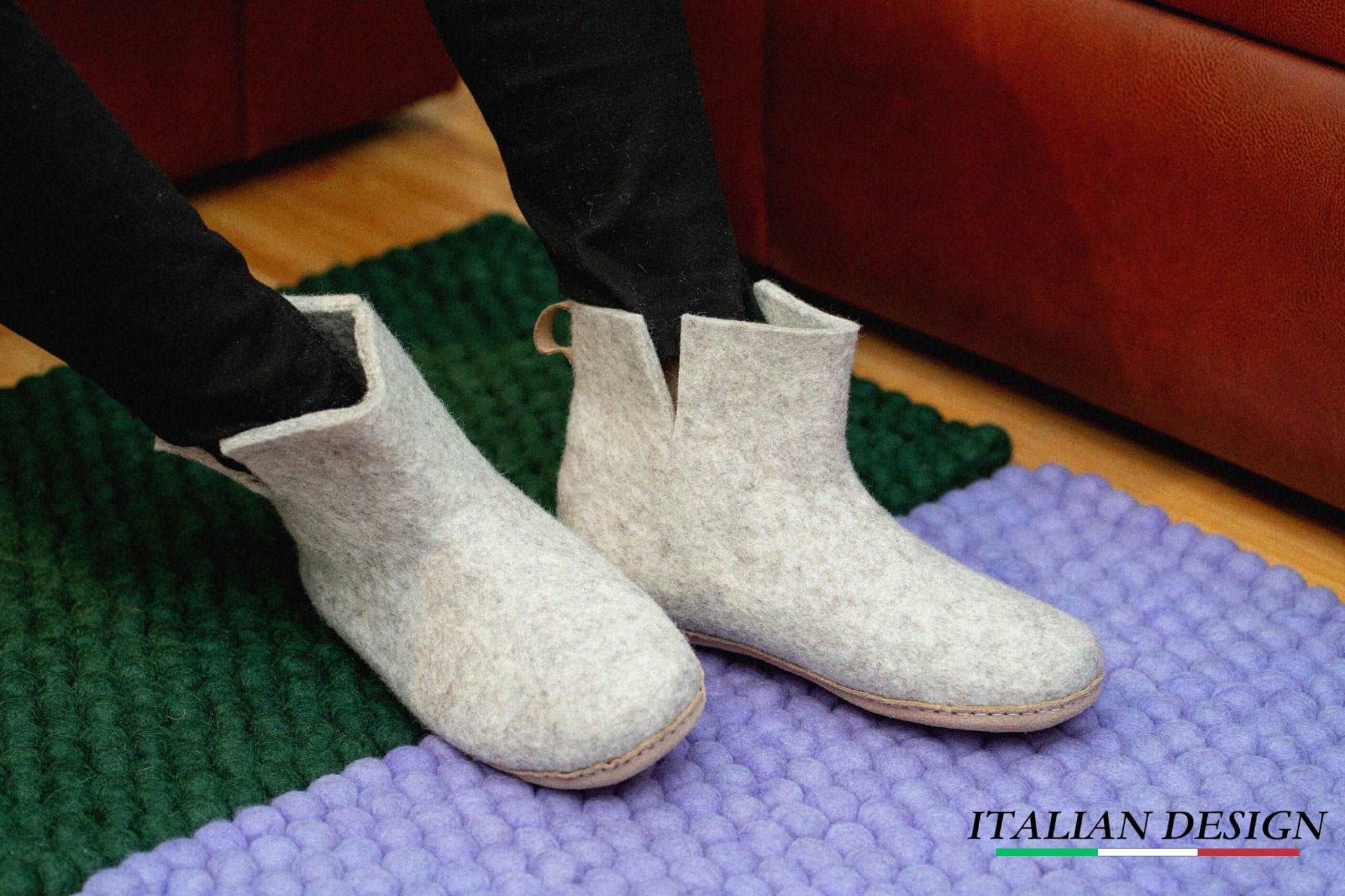 Indoor Boots With Leather Sole - Light Brown - Woollyes
