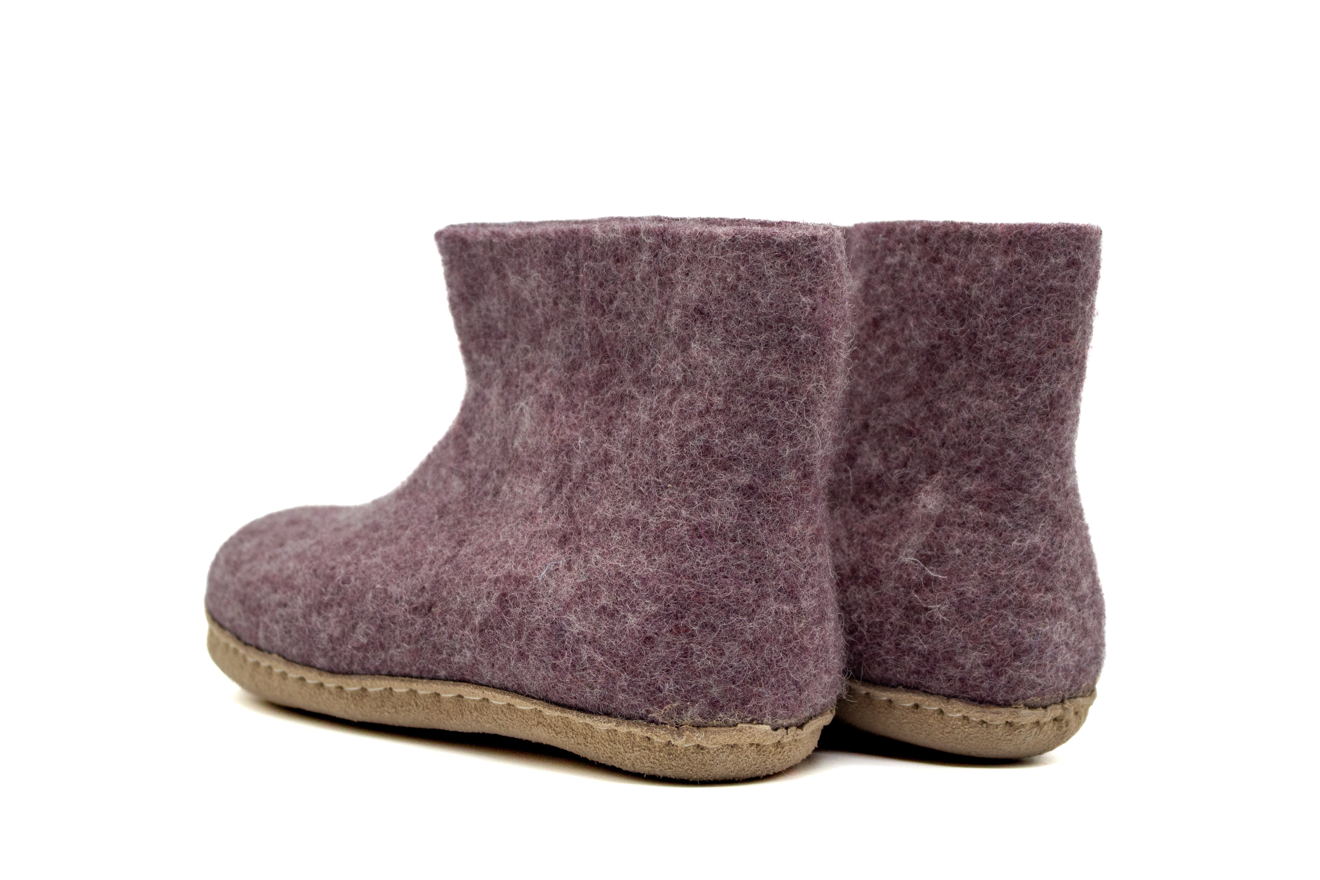 Kids Indoor Boots with Leather Sole - Lavender