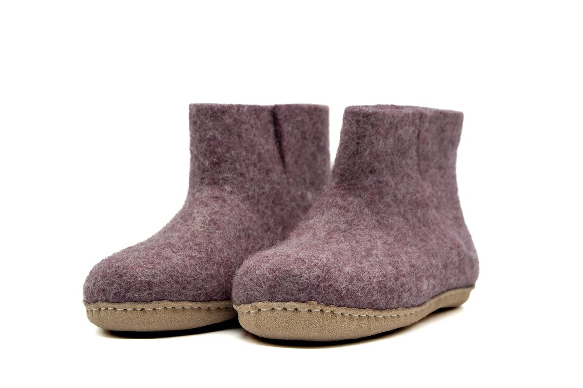 Kids Indoor Boots with Leather Sole - Lavender
