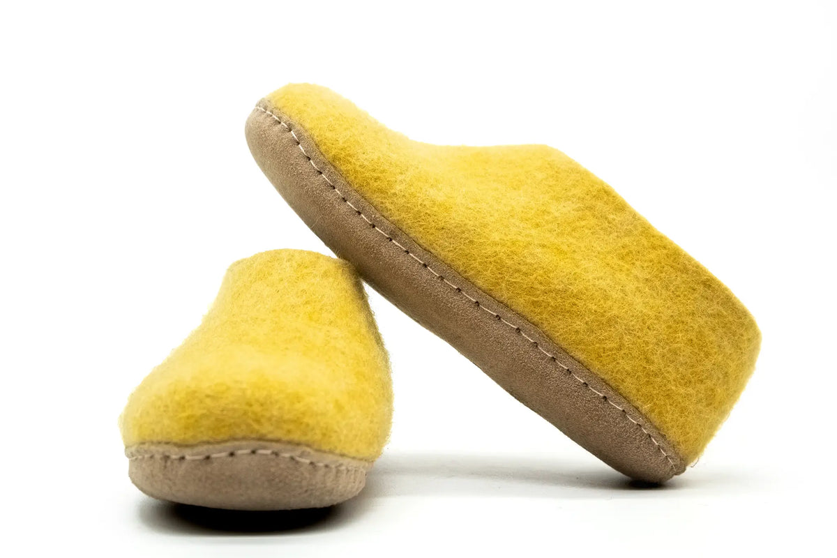 Scarpe Da Interno Per Bambini Con Suola In Cuoio– Senape