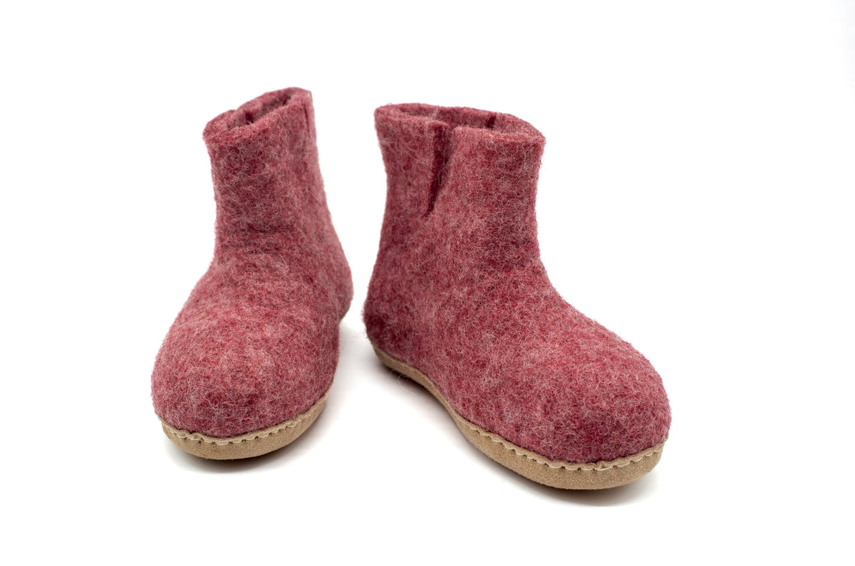 Stivaletti Da Interno Per Bambini Con Suola In Cuoio– Rosa Ciliegia