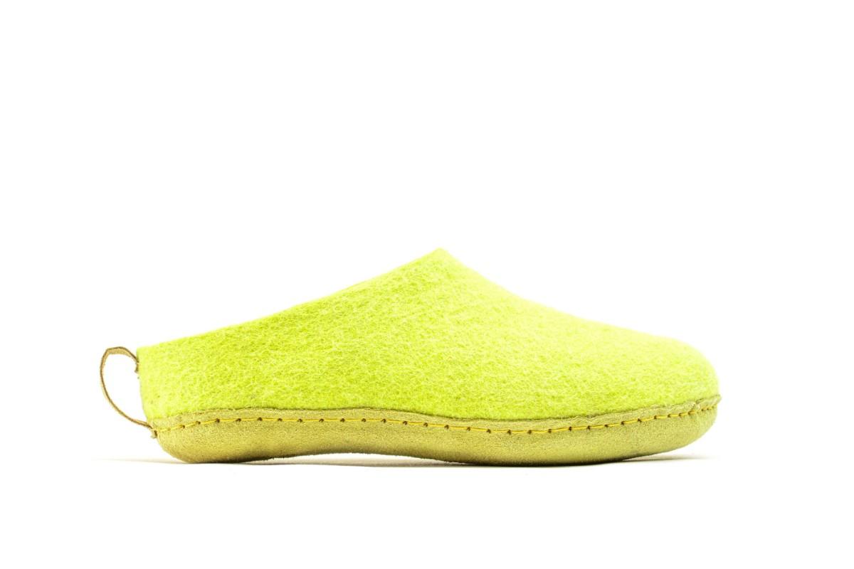 Pantofole Da Interno Con Tacco Aperto e Suola In Cuoio - Verde Lime