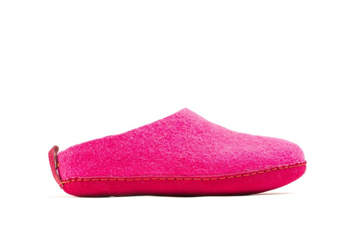Pantofole Da Interno Con Tacco Aperto e Suola In Cuoio - Fucsia