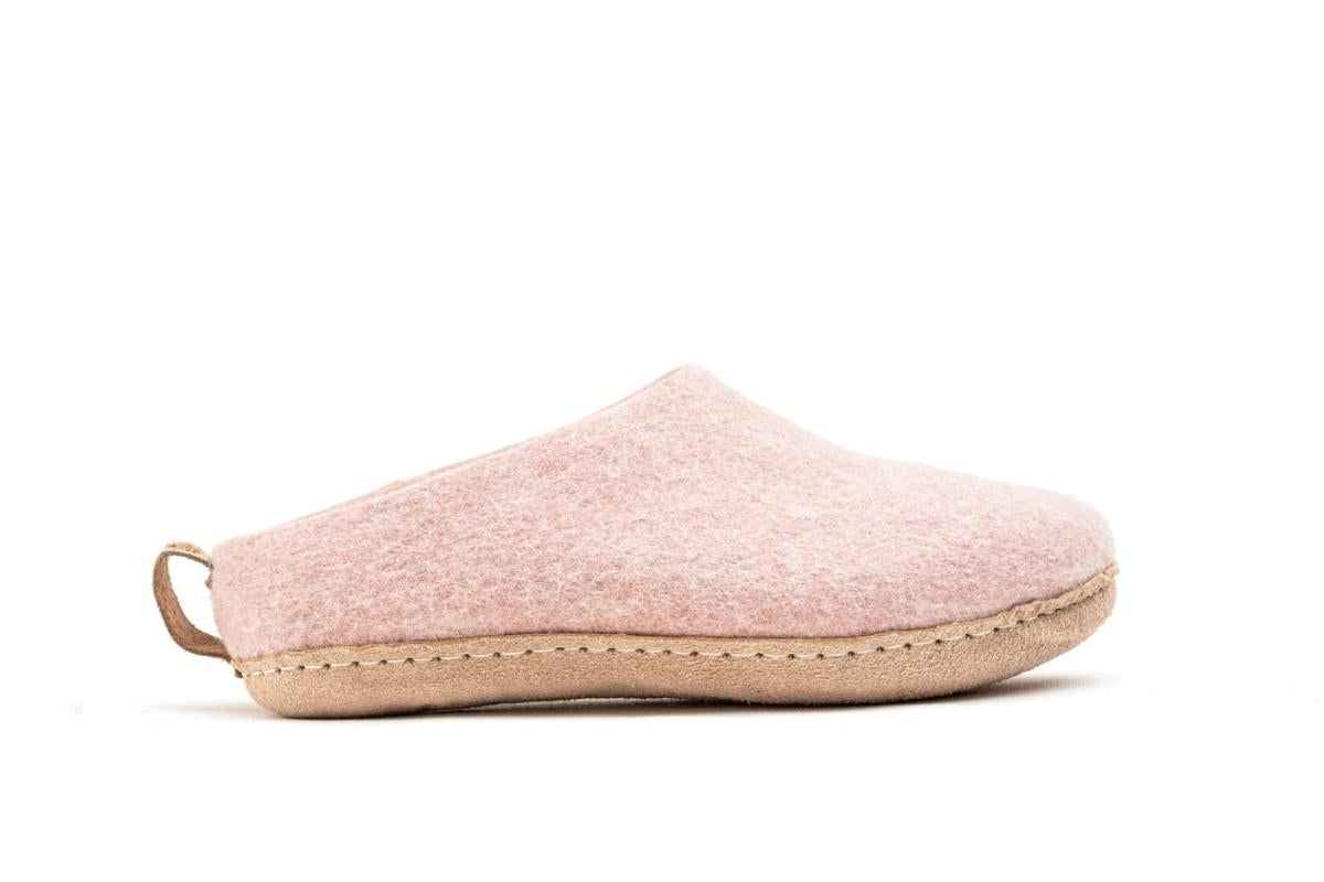 Pantofole Da Interno Con Tallone Aperto e Suola in Cuoio– Rosa Baby