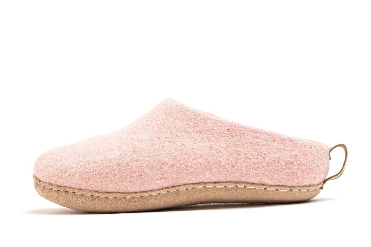 Pantofole Da Interno Con Tallone Aperto e Suola in Cuoio– Rosa Baby
