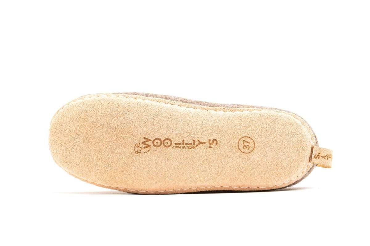 Pantofole Da Interno Con Tacco Aperto e Suola In Cuoio – Marrone Naturale