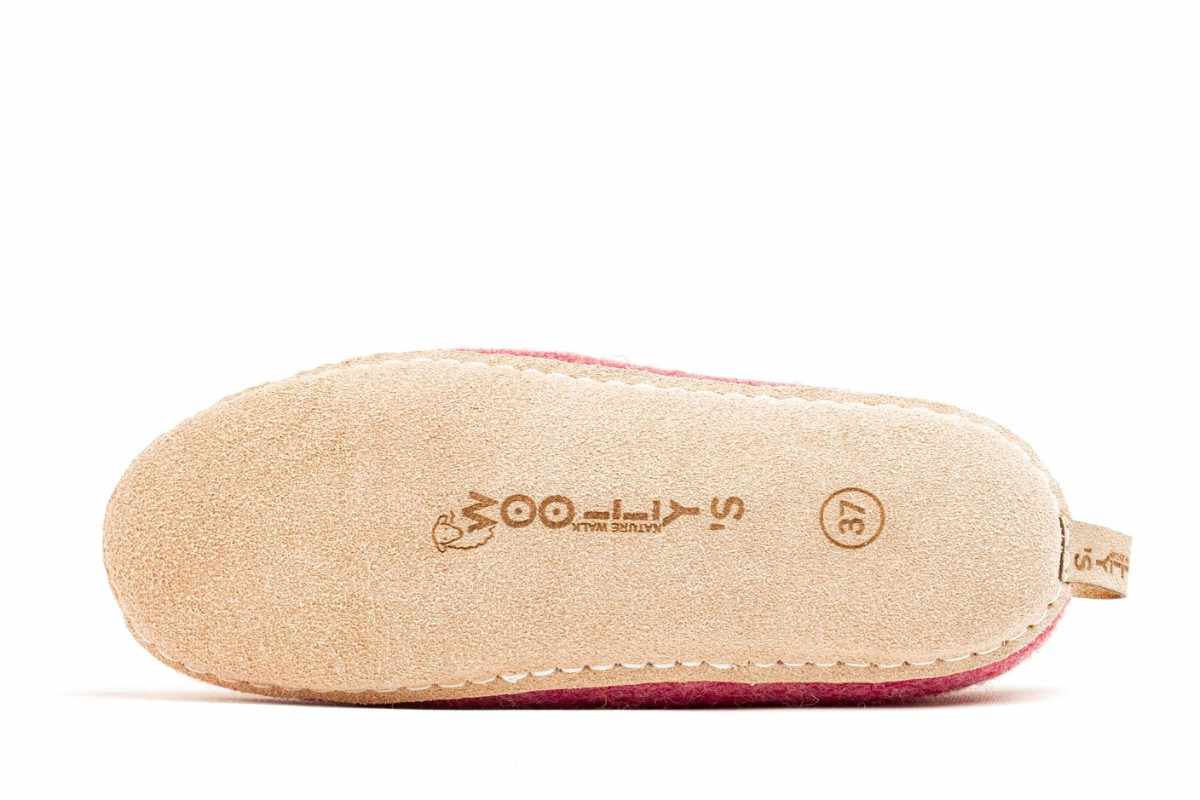 Pantofole Da Interno Con Tacco Aperto e Suola In Cuoio - Rosa Ciliegia