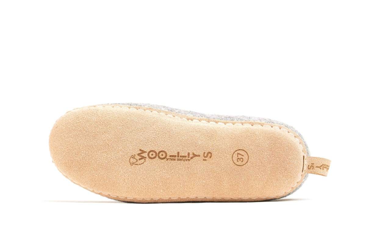 Pantofole Da Interno Con Tacco Aperto e Suola In Cuoio- Grigio Naturale
