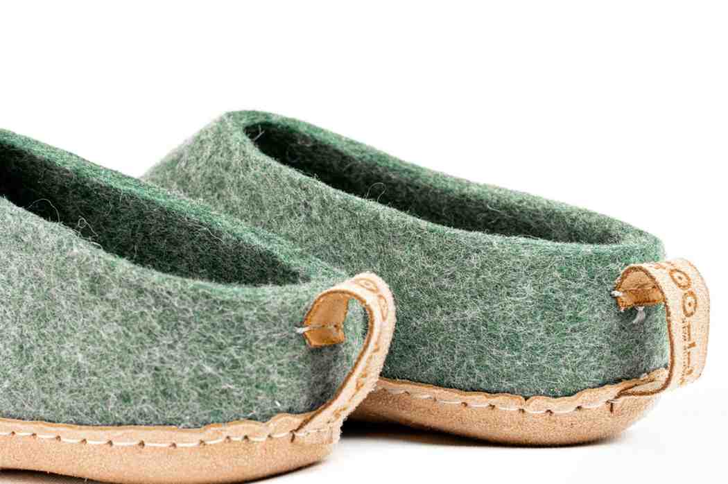 Pantofole Da Interno Con Tacco Aperto e Suola In Cuoio- Verde Giungla