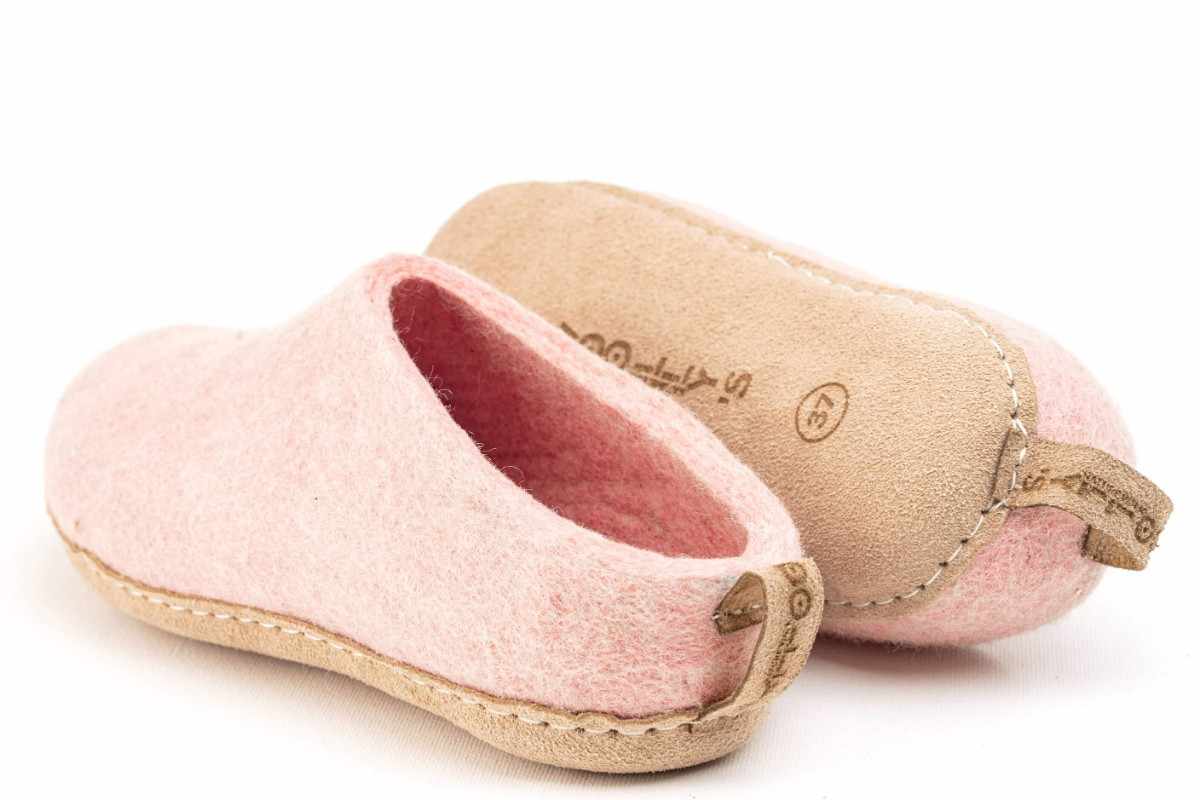 Pantofole Da Interno Con Tallone Aperto e Suola in Cuoio– Rosa Baby