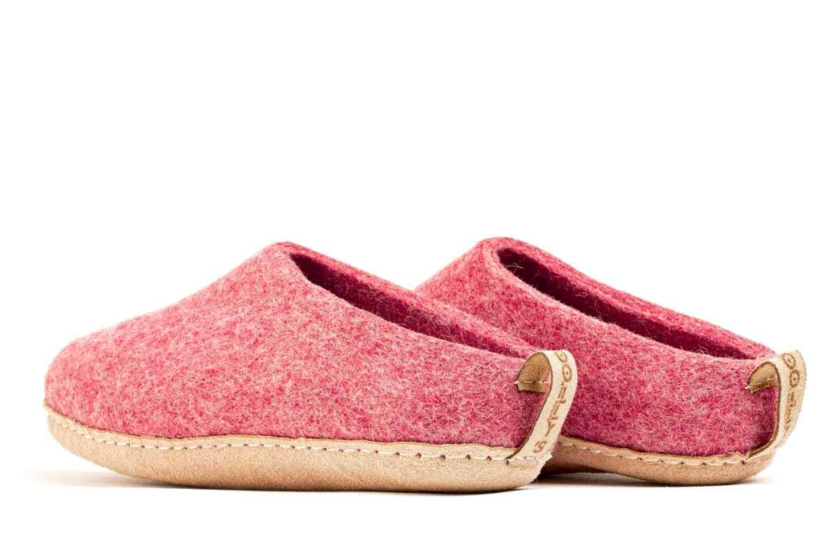 Pantofole Da Interno Con Tacco Aperto e Suola In Cuoio - Rosa Ciliegia