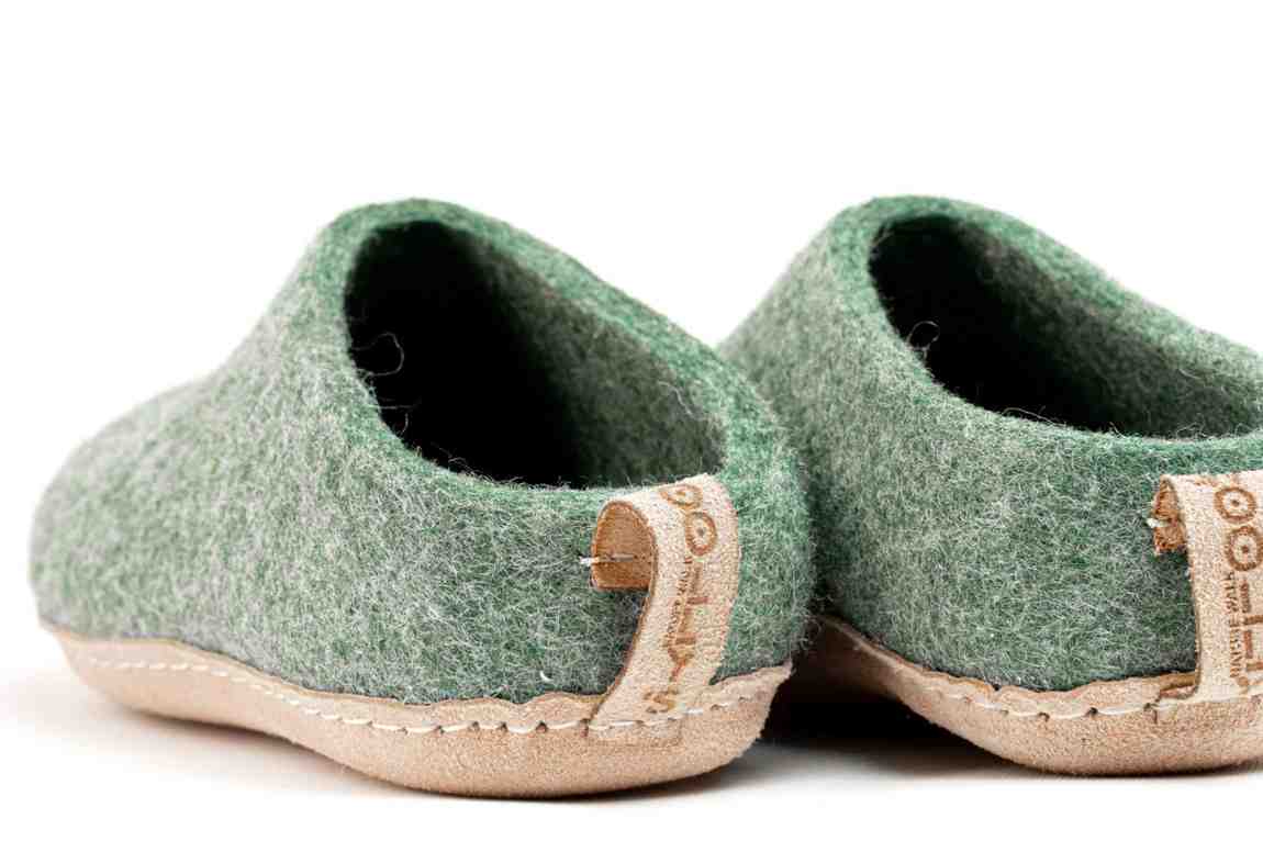 Pantofole Da Interno Con Tacco Aperto e Suola In Cuoio- Verde Giungla