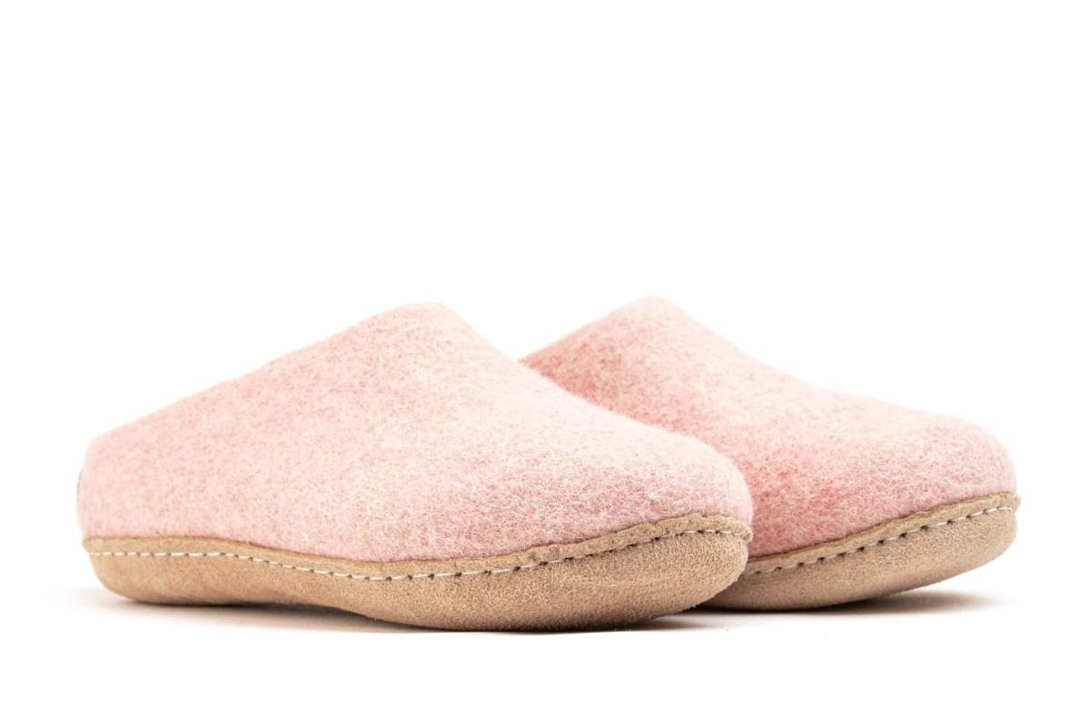 Pantofole Da Interno Con Tallone Aperto e Suola in Cuoio– Rosa Baby