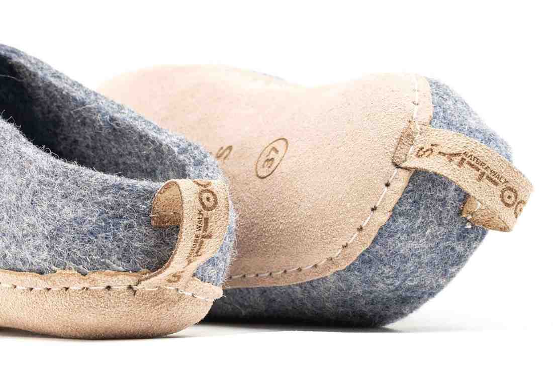 Pantofole Da Interno Con Tacco Aperto e Suola In Cuoio - Denim