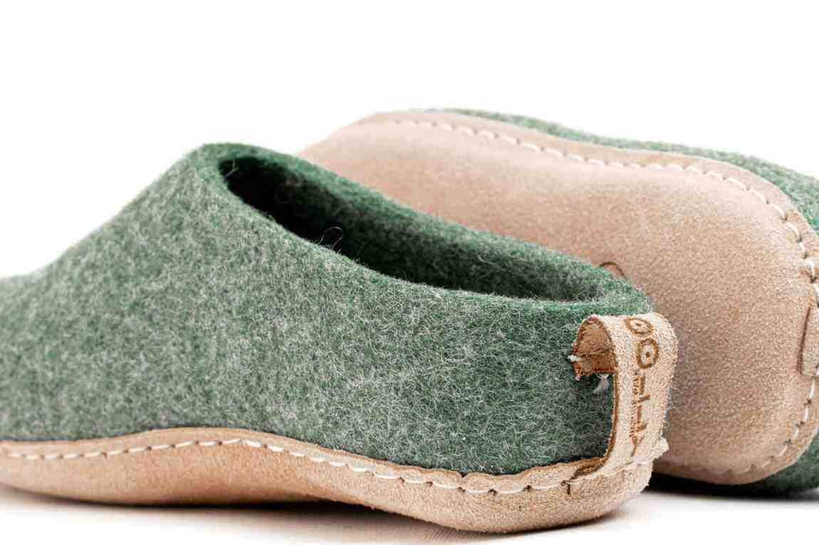 Pantofole Da Interno Con Tacco Aperto e Suola In Cuoio- Verde Giungla