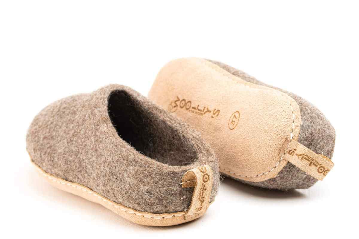 Pantofole Da Interno Con Tacco Aperto e Suola In Cuoio – Marrone Naturale