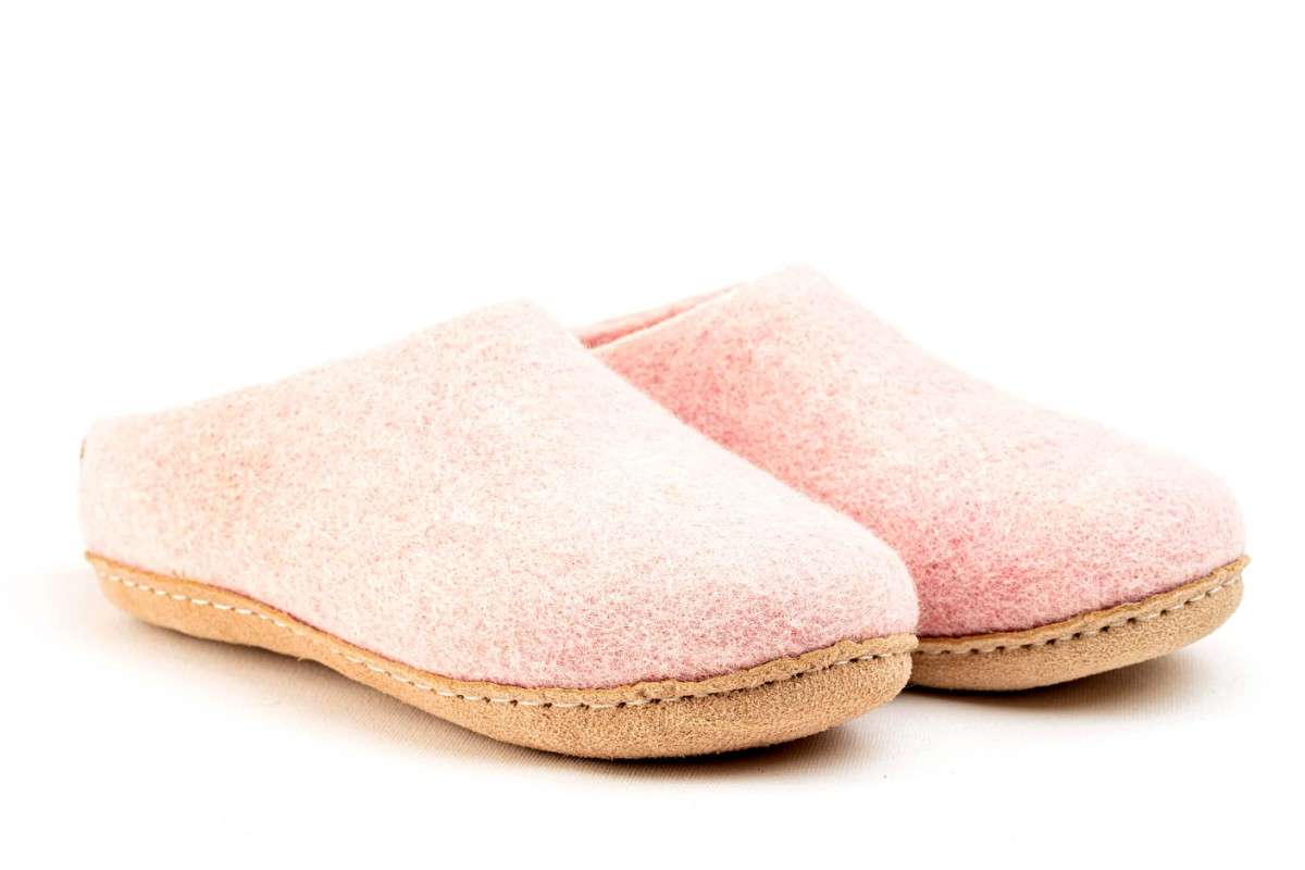 Pantofole Da Interno Con Tallone Aperto e Suola in Cuoio– Rosa Baby