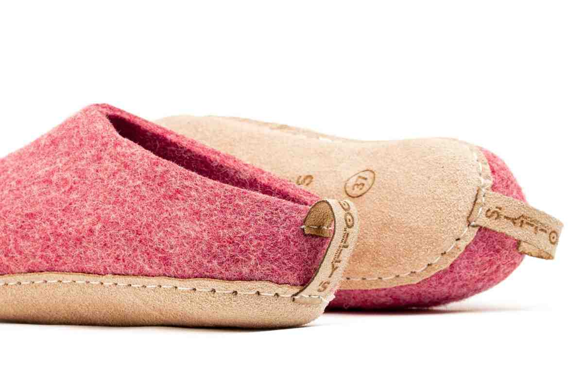 Pantofole Da Interno Con Tacco Aperto e Suola In Cuoio - Rosa Ciliegia