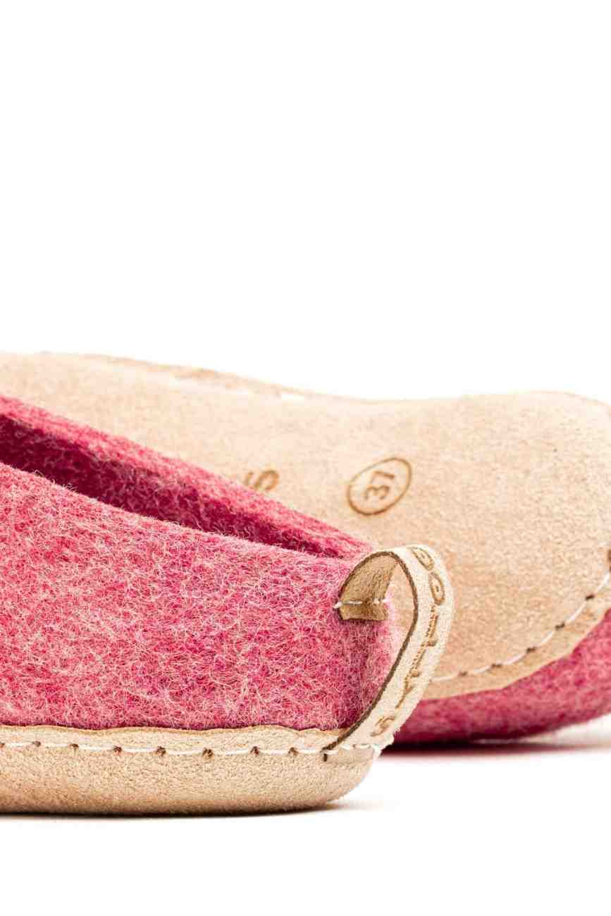 Pantofole Da Interno Con Tacco Aperto e Suola In Cuoio - Rosa Ciliegia