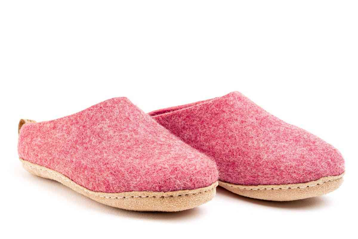 Pantofole Da Interno Con Tacco Aperto e Suola In Cuoio - Rosa Ciliegia