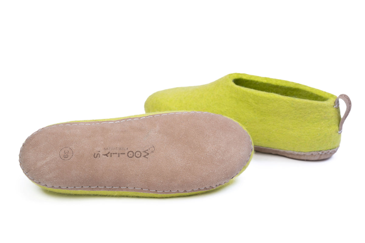 Scarpe Da Interni Con Suola In Cuoio - Verde Lime