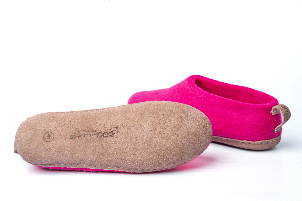Scarpe Da Interni Con Suola In Cuoio - Fucsia