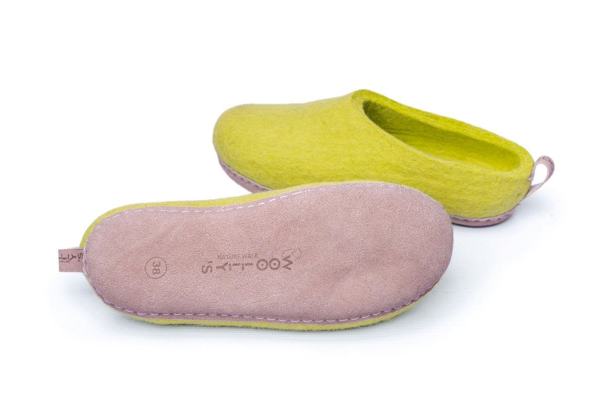 Pantofole Da Interno Con Tacco Aperto e Suola In Cuoio - Verde Lime