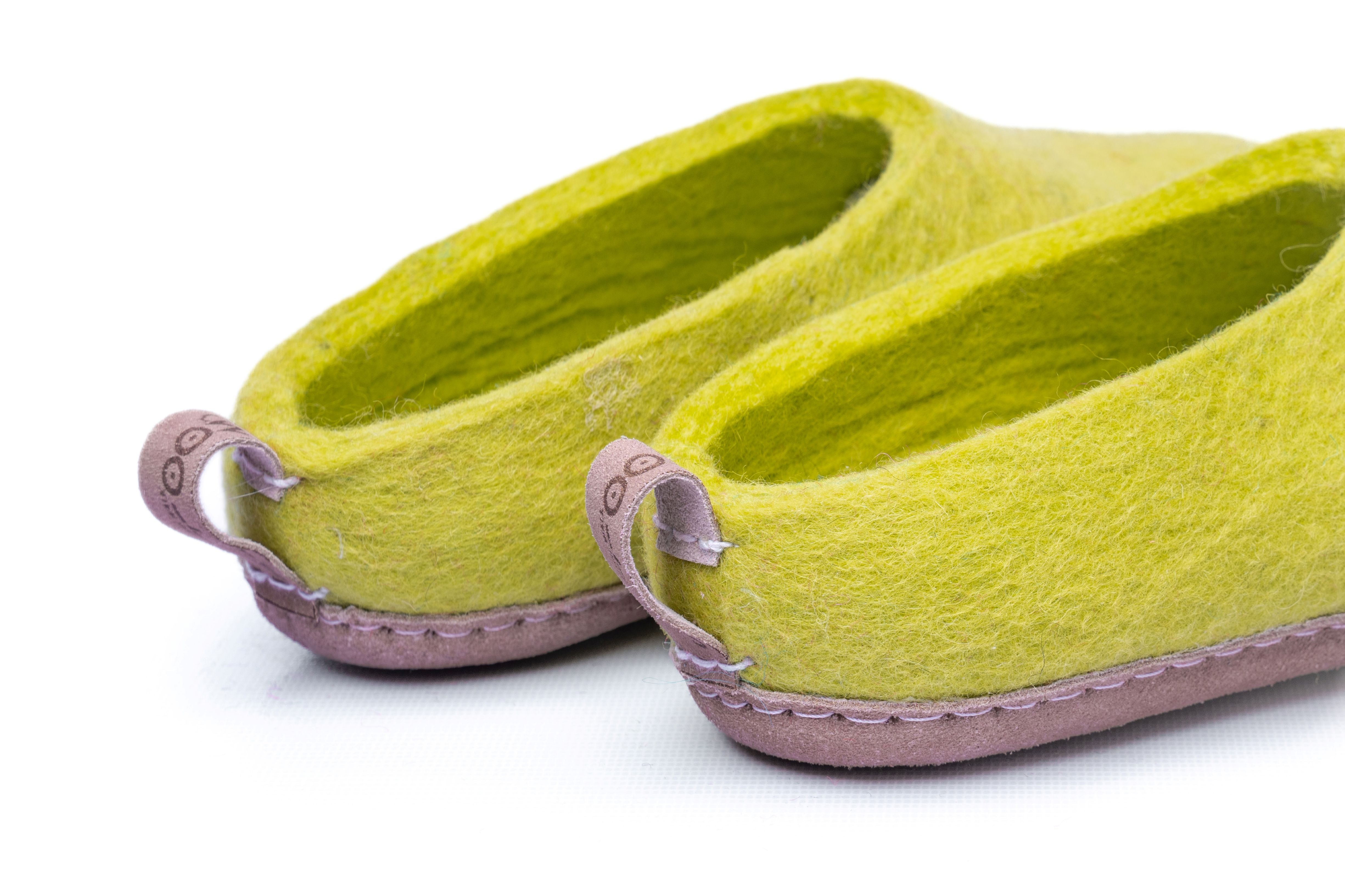 Pantofole Da Interno Con Tacco Aperto e Suola In Cuoio - Verde Lime