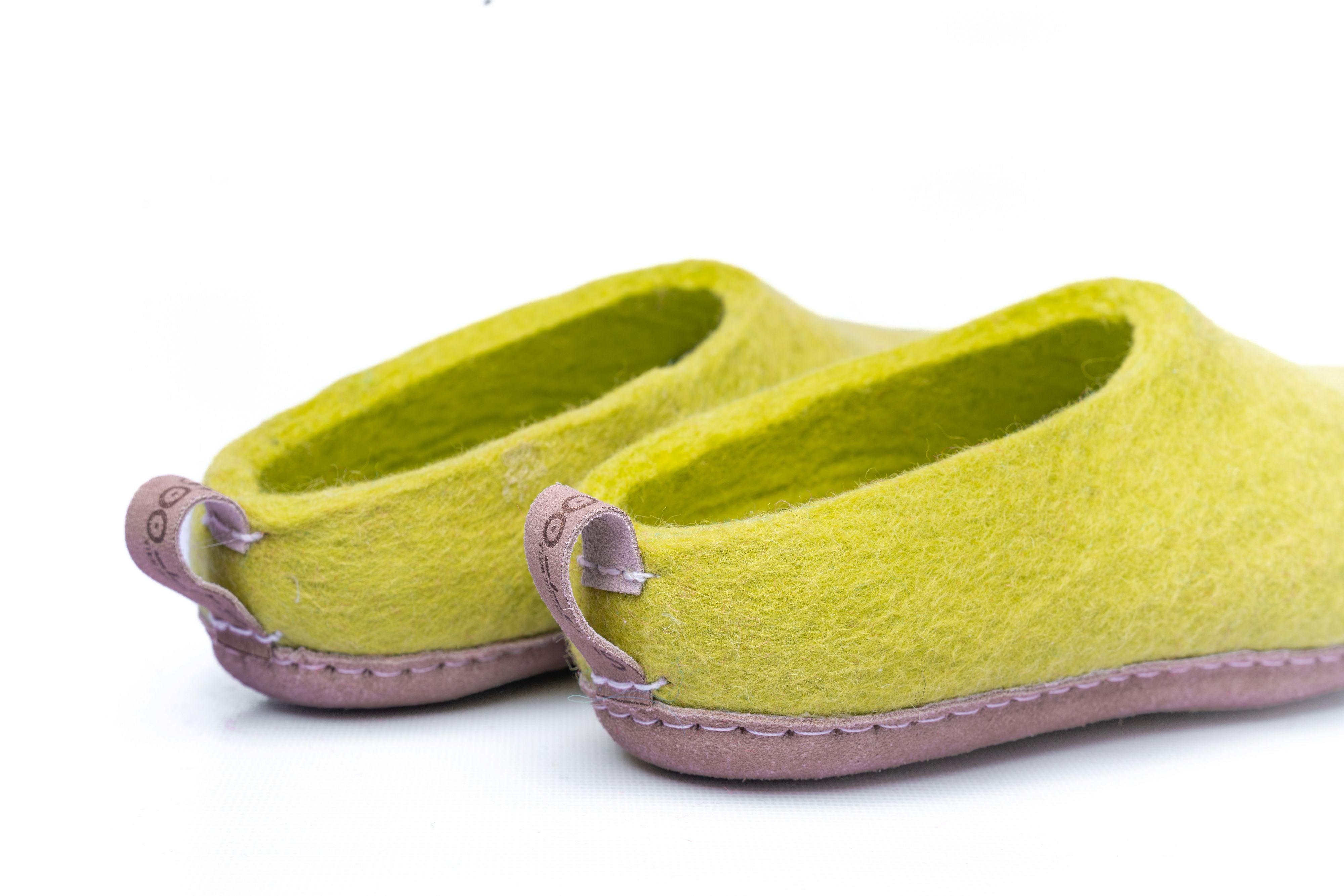 Pantofole Da Interno Con Tacco Aperto e Suola In Cuoio - Verde Lime