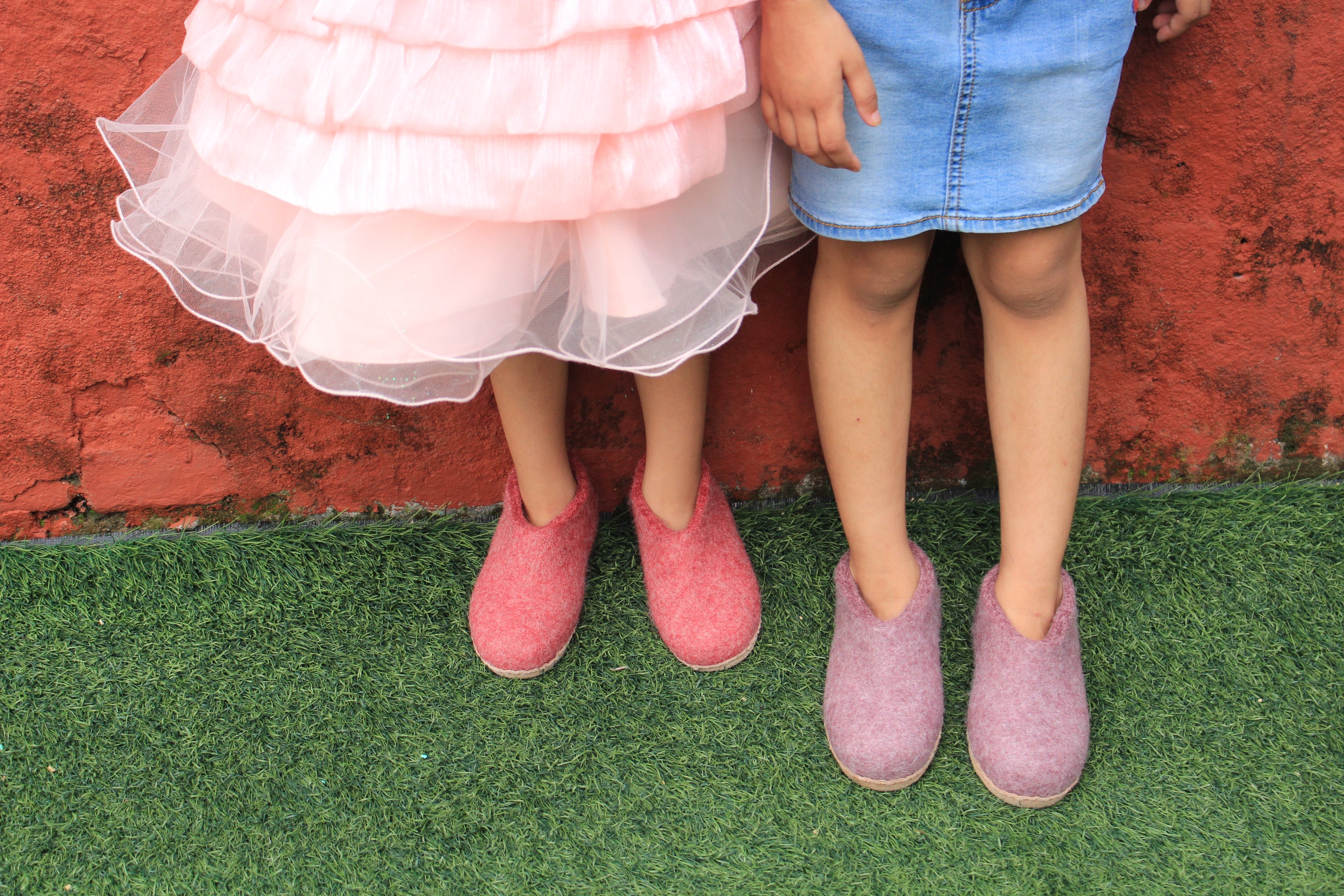 Stivaletti Da Interno Per Bambini Con Suola In Cuoio– Arancione