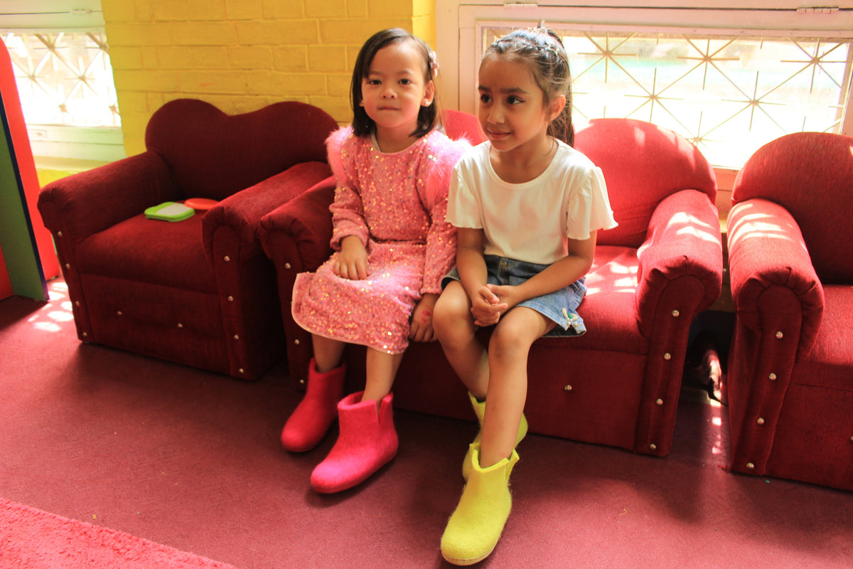Stivaletti Da Interno Per Bambini Con Suola In Cuoio– Verde Lime