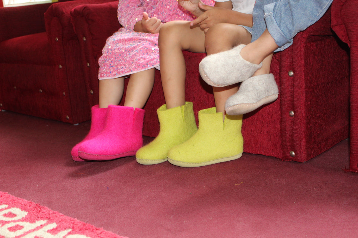 Scarpe Da Interno Per Bambini Con Suola In Cuoio– Verde Lime
