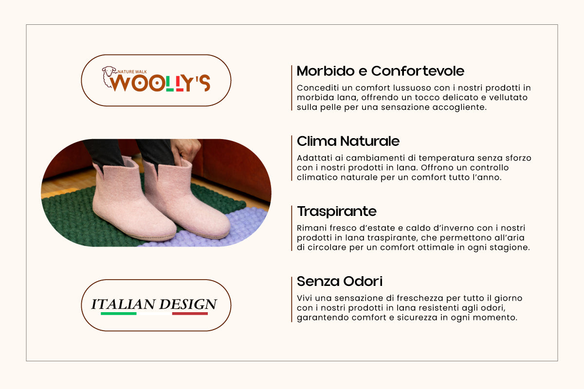 Woollyes Stivali Da Interno Con Suola In Cuoio  – Rosa Baby