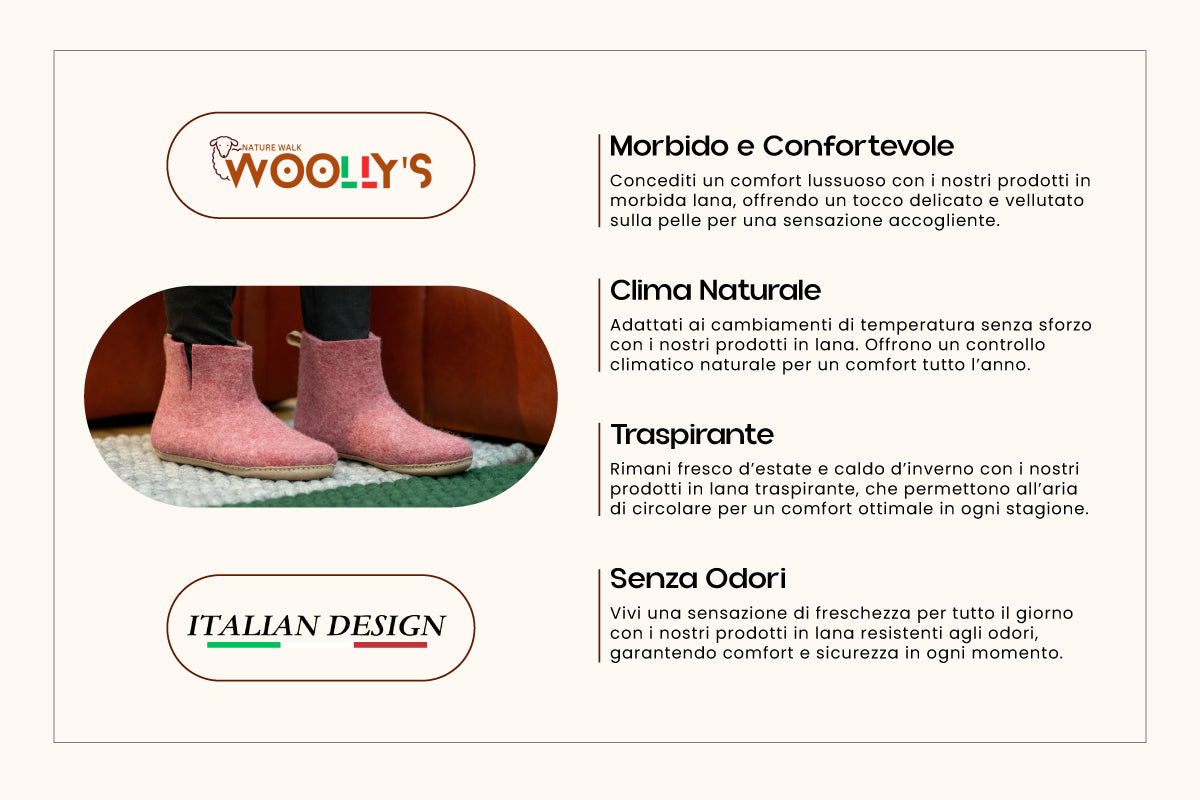 Woollyes Stivali Da Interno Con Suola In Cuoio  – Rosa Ciliegia