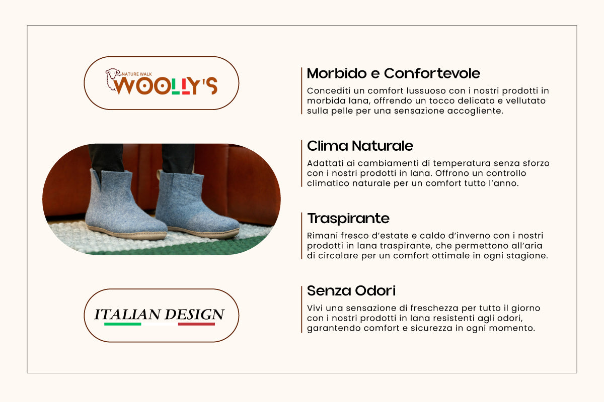 Woollyes Stivali Da Interno Con Suola In Cuoio  – Denim