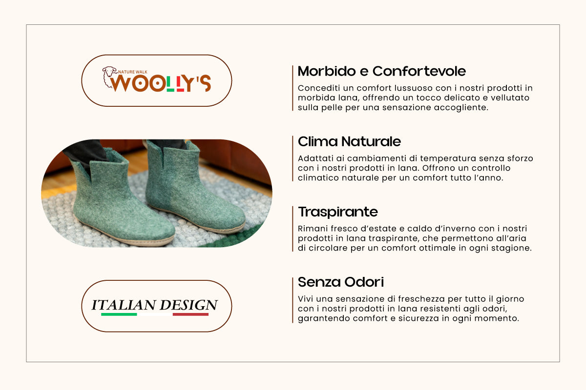 Woollyes Stivali Da Interno Con Suola In Cuoio  – Verde Giungla