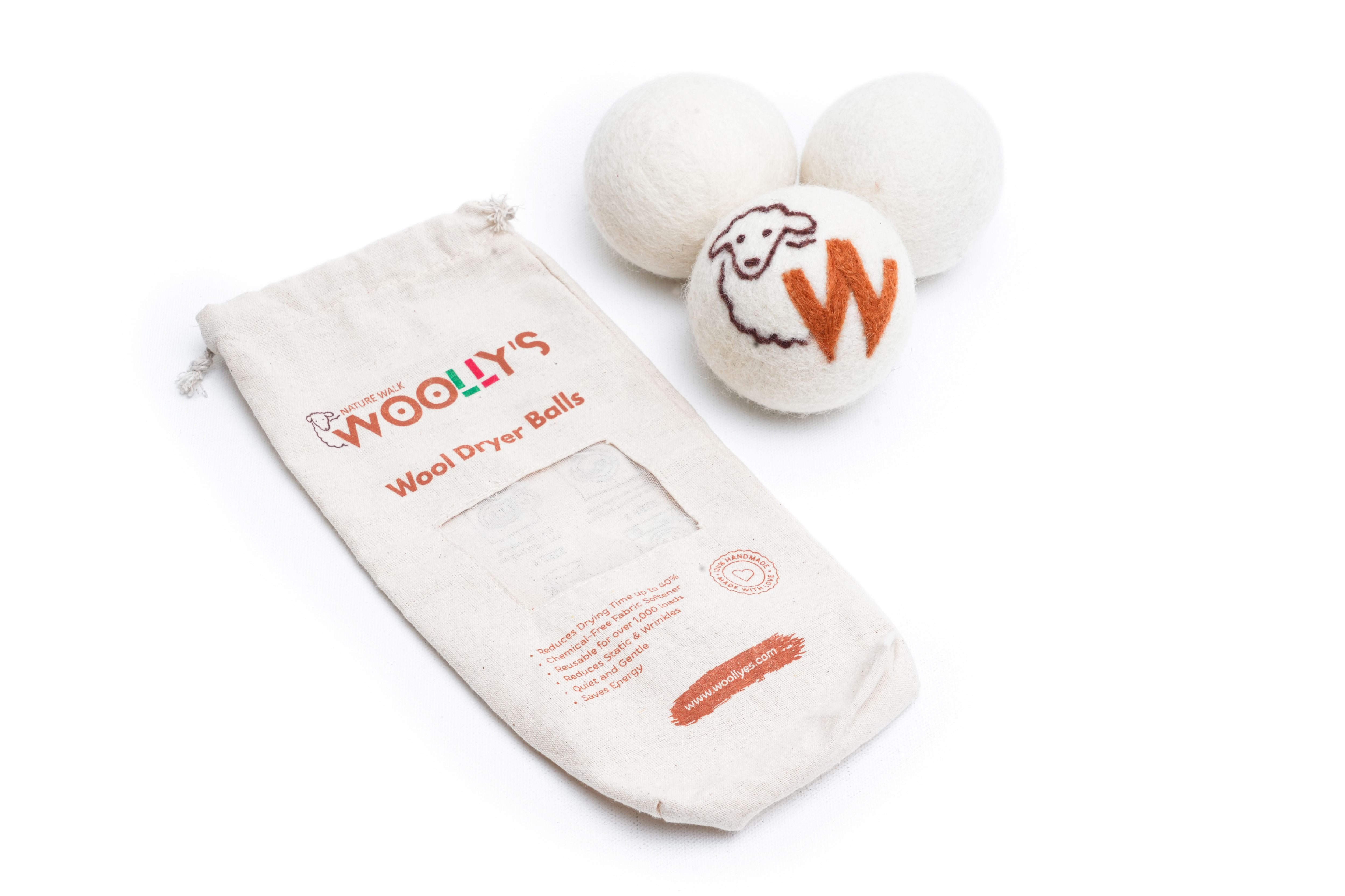Woolly's Wool Dryer Balls – 100% Pure New Zealand Wool, Reusable Natural Fabric Softener, Reduces Drying Time & Clothes Wrinkles, Chemical-Free Dryer Balls