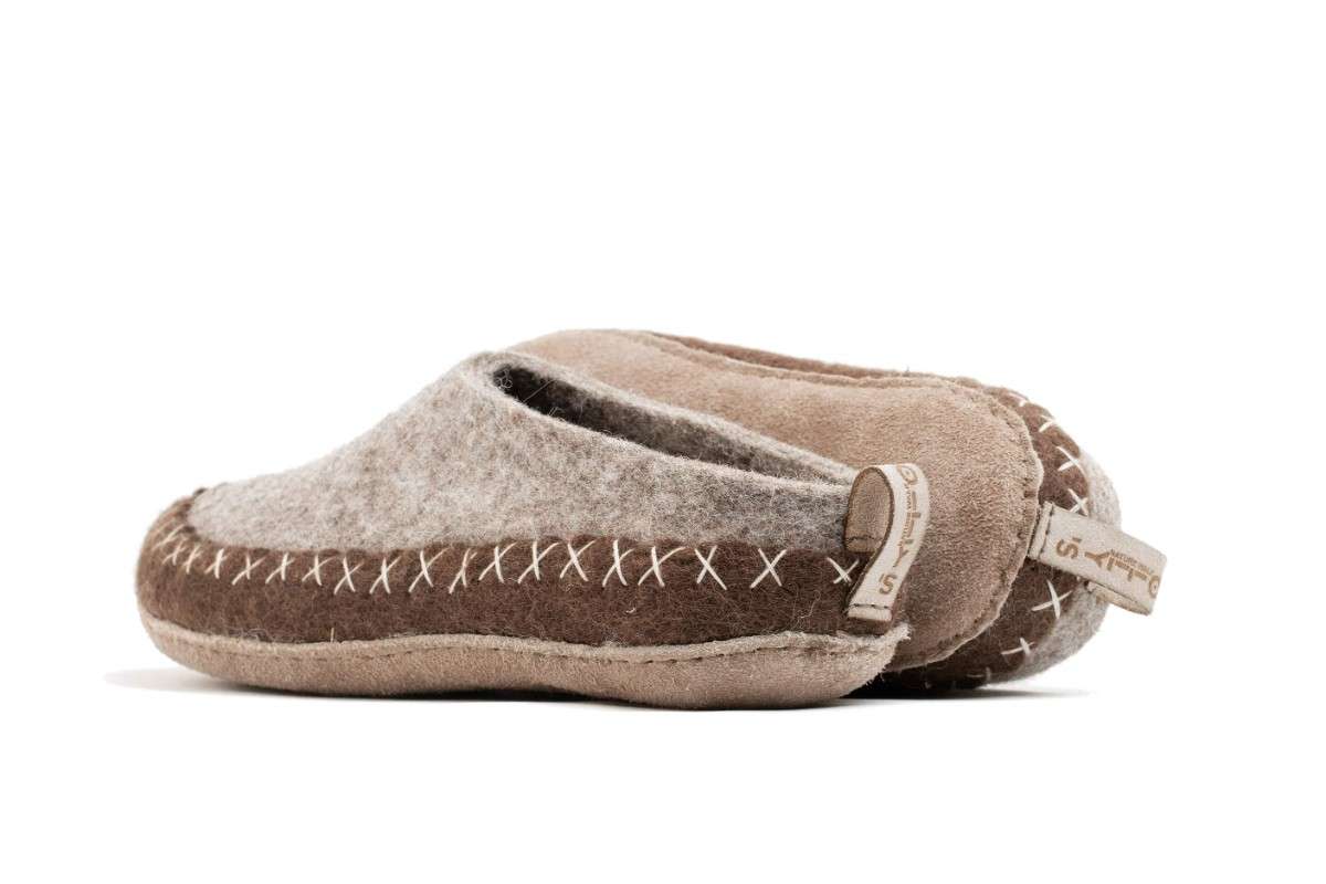 Pantofole Da Interno Con Tacco Aperto e Suola In Cuoio - Marrone naturale e Marrone Chiaro
