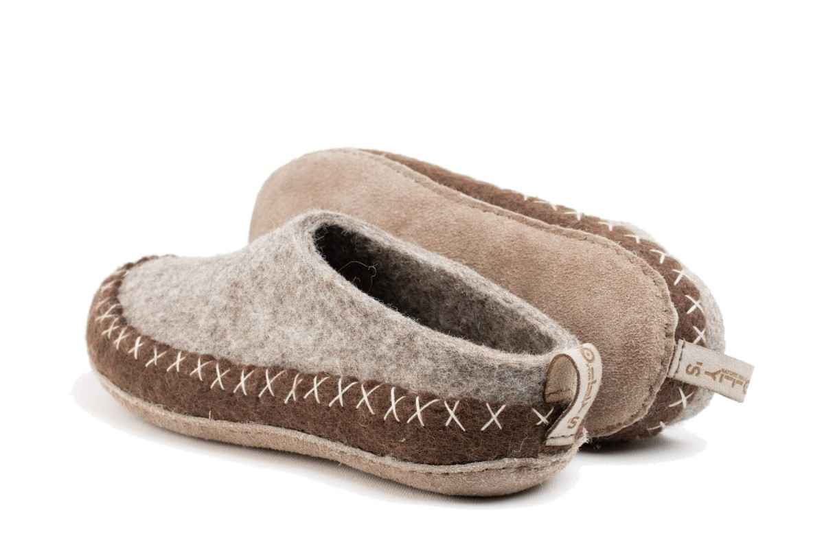 Pantofole Da Interno Con Tacco Aperto e Suola In Cuoio - Marrone naturale e Marrone Chiaro